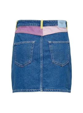 Jupe Denim Only Rose Colorblock Bleu pour Femme