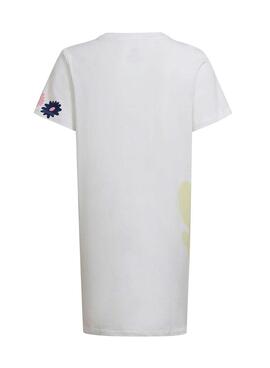 T-Shirt Robe Adidas Fleur Rose Blanc Fille