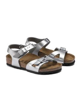 Sandales Birkenstock Rio BF Plateadas Pour Fille