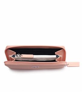 Portefeuille Lacoste Fermeture Éclair Rose Piqué Pour Femme
