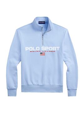 Sweat Polo Ralph Lauren Sport Zip Bleu Homme