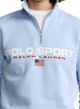 Sweat Polo Ralph Lauren Sport Zip Bleu Homme