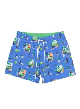 Slip De Bain Lacoste Imprimé Croco Bleu Homme