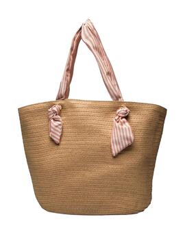 Bag Pieces Villa Shopper Camel Rosa pour Femme