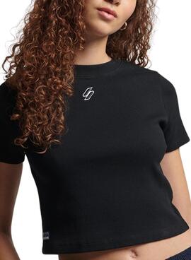 T-Shirt Superdry Code Essential Crop Noire Femme