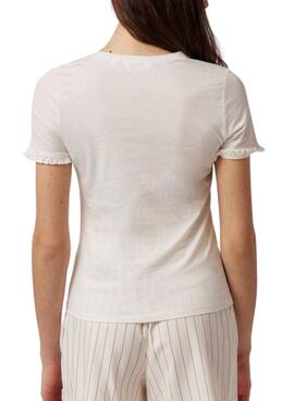 T-Shirt Naf Naf Dessin Fleurs Blanc pour Femme