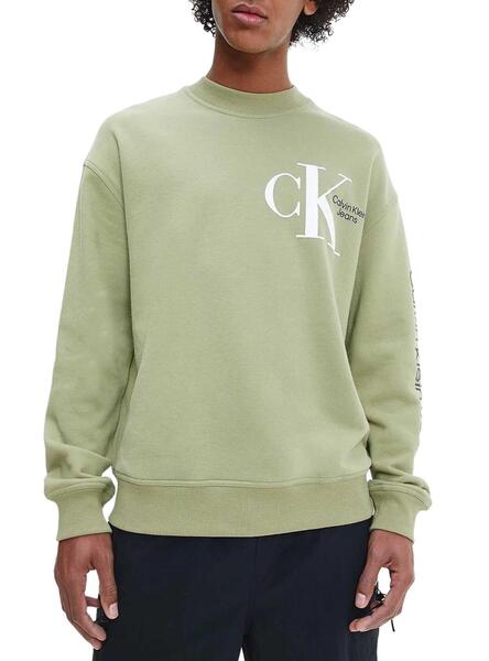 Sweat Calvin Klein Dynamic Crew Vert Homme