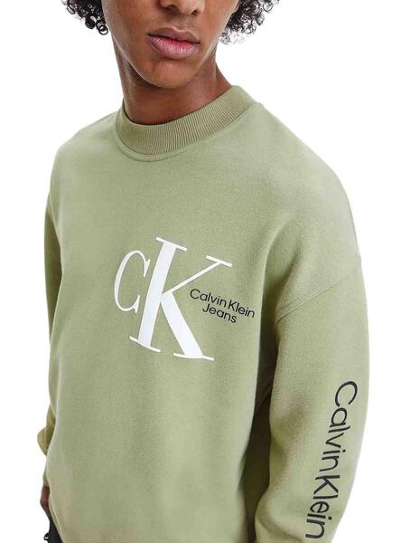 Sweat Calvin Klein Dynamic Crew Vert Homme