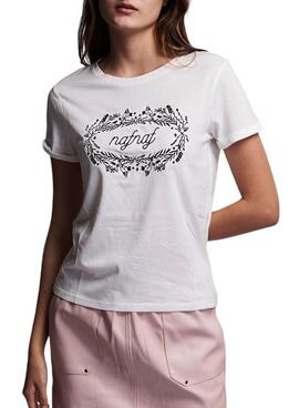 T-Shirt Naf Naf Logo Flores Blanc pour Femme