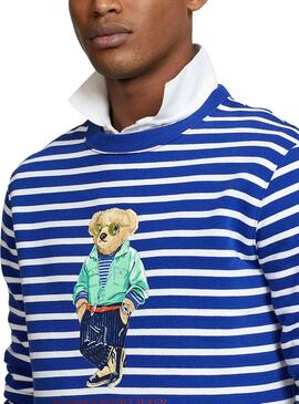 Sweat Polo Ralph Lauren Rayures Bear Bleu Homme