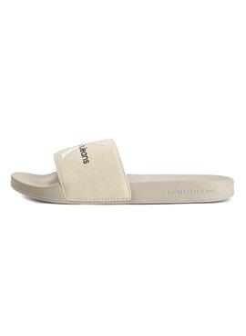 Flip flops Diapositive Calvin Klein Monogram Crème Femme