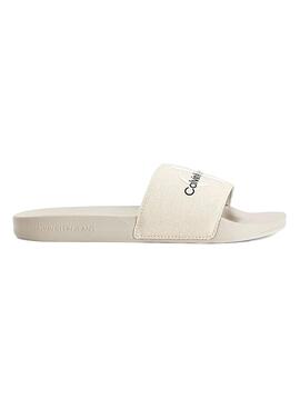 Flip flops Diapositive Calvin Klein Monogram Crème Femme
