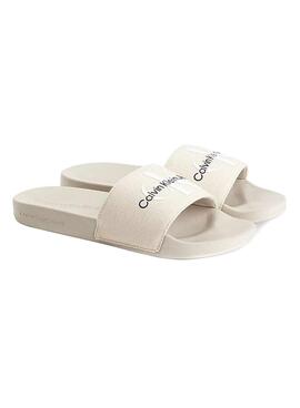 Flip flops Diapositive Calvin Klein Monogram Crème Femme