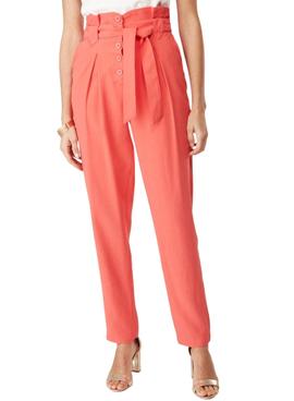 Pantalon Naf Naf Paperbag  Fluido Corail pour Femme