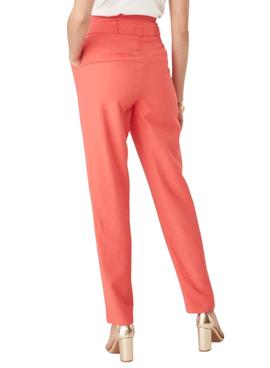 Pantalon Naf Naf Paperbag  Fluido Corail pour Femme