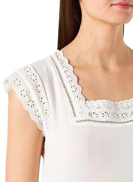 Blouse Naf Naf Sent Puntilla Blanc pour Femme