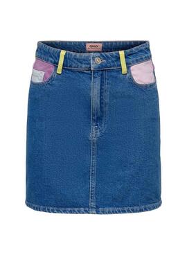 Jupe Denim Only Rose Colorblock Bleu pour Femme