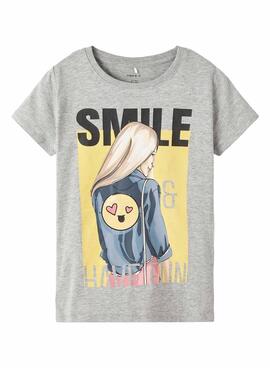 T-Shirt Name It Jase Heureux Gris pour Fille