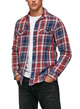 Chemise Pepe Jeans De Cadres Rouge et Bleu Homme