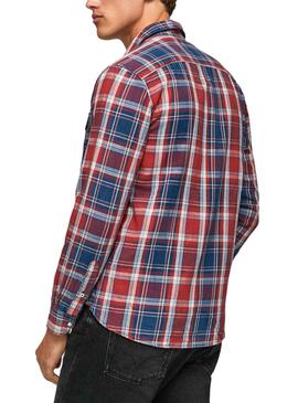 Chemise Pepe Jeans De Cadres Rouge et Bleu Homme