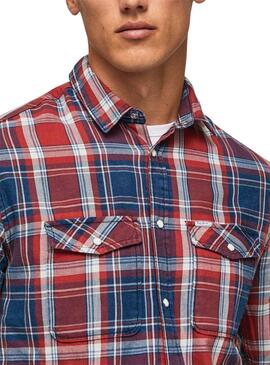 Chemise Pepe Jeans De Cadres Rouge et Bleu Homme