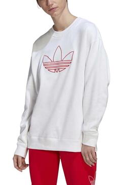 Sweat Adidas Blanc Logo Rouge pour Femme