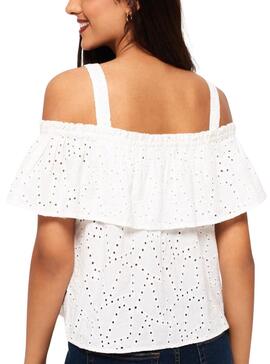 Top Superdry Mimi Schiffli Blanc pour Femme