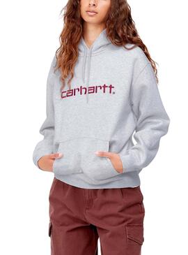 Sweat Carhartt Basic Capot Logo Gris pour Femme