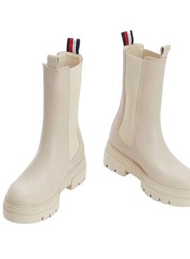 Bottines Tommy Hilfiger Chelsea Cuir Beige Femme