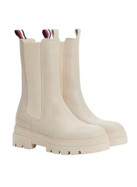 Bottines Tommy Hilfiger Chelsea Cuir Beige Femme