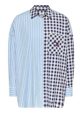 Chemise Tommy Jeans Gingahm Stripe Bleu Femme