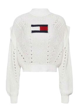 Pull Tommy Jeans Oversize Flag Couture Blanc Femme