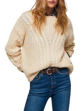 Pull Pepe Jeans Trenzado Bey Beige pour Femme