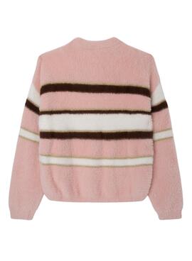 Pull Pepe Jeans Effet Xeny Fourrure Rose pour Fille