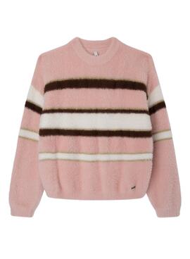 Pull Pepe Jeans Effet Xeny Fourrure Rose pour Fille