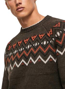 Pull Pepe Jeans Malik Marron pour Homme