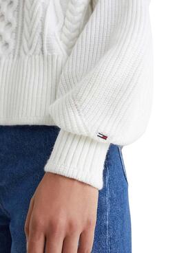 Pull Tommy Jeans Cropped College Blanc Femme
