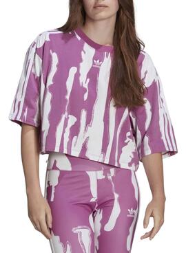 T-Shirt Adidas Crop Imprimer Rose et Blanc Femme