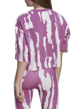 T-Shirt Adidas Crop Imprimer Rose et Blanc Femme