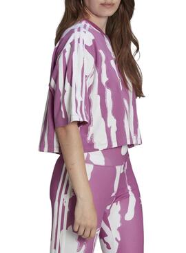 T-Shirt Adidas Crop Imprimer Rose et Blanc Femme