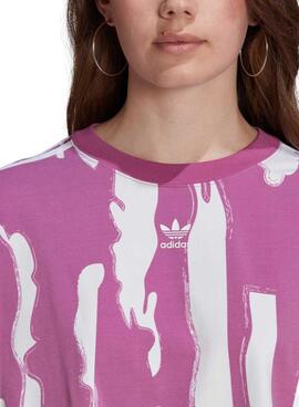 T-Shirt Adidas Crop Imprimer Rose et Blanc Femme