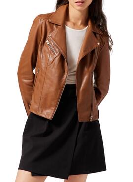Veste Naf Naf Cuir Biker brun pour Femme