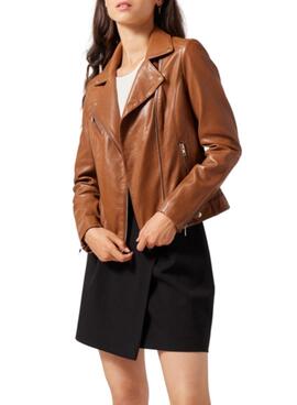 Veste Naf Naf Cuir Biker brun pour Femme