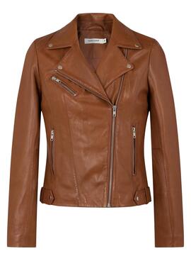 Veste Naf Naf Cuir Biker brun pour Femme