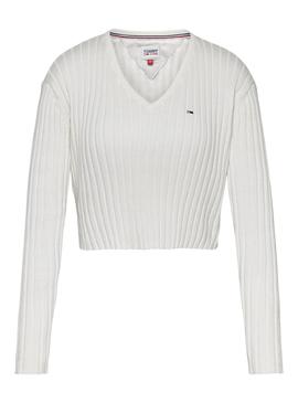 Pull Tommy Jeans Rég Rib Blanc pour Femme