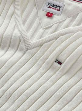 Pull Tommy Jeans Rég Rib Blanc pour Femme