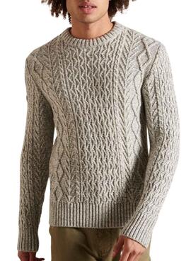 Pull Superdry Câble Jacob Beige pour Homme