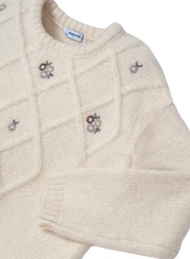 Pull Mayoral Broderie Fleurs Beige pour Fille