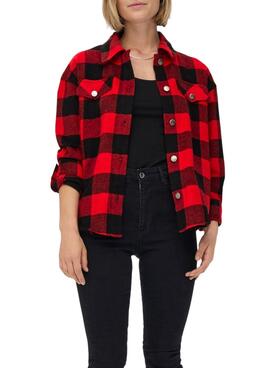 Surchemise Only Marsala Check Femme Rouge et Noire