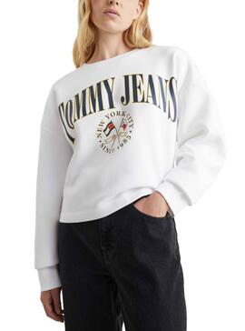 Sweat Tommy Jeans Crop Relaxed Femme Blanc